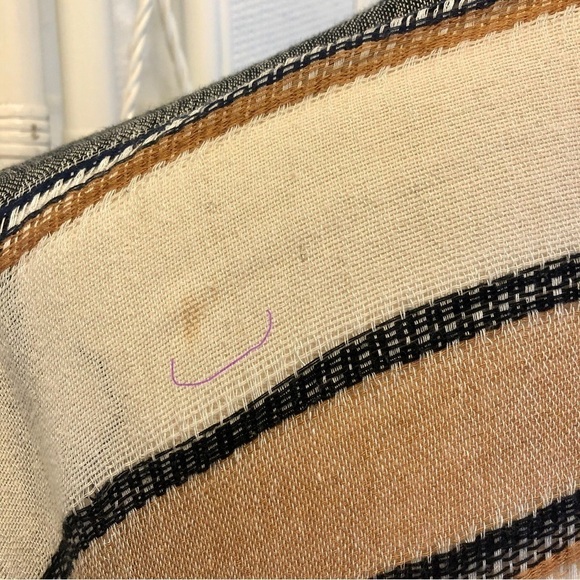 On The Road Kimono Shawl Wrap Ruana Woven Ivory Tan Navy Woven Fringe One Size - Picture 14 of 16